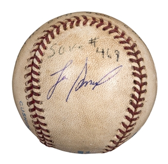 1995 Lee Smith Game Used/Signed Career Save #469 Baseball Used on 9/27/95 (Smith LOA)
